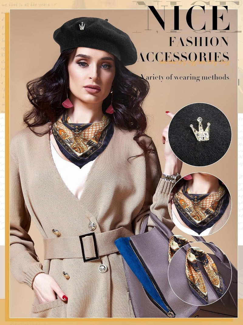 Jamntower 3 Pcs Wool Beret Solid Color French Beanie Hat with Silky Scarf Brooch for Women Girls Gift - Image 3